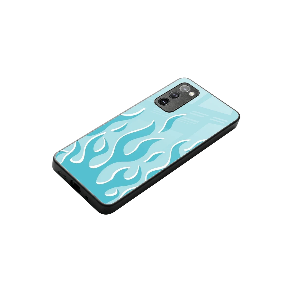 Y2K Retro Blue Flames stylish phone case for samsung galaxy s20 fe | glossy glass and slim fit