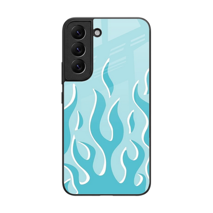 Y2K Retro Blue Flames back phone cover | glass case for samsung galaxy s22