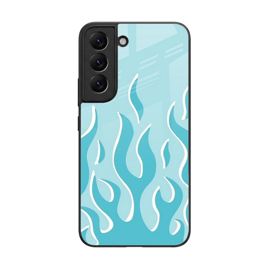 Y2K Retro Blue Flames back phone cover | glass case for samsung galaxy s22