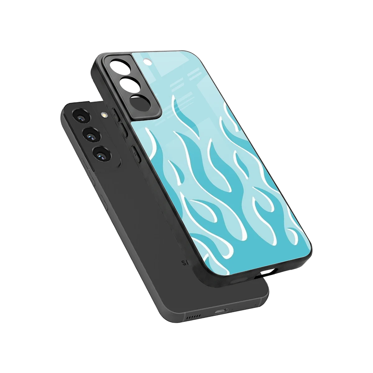Y2K Retro Blue Flames sleek samsung galaxy s22 cover with tempered glass back and TPU edges