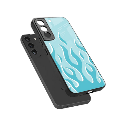 Y2K Retro Blue Flames sleek samsung galaxy s22 cover with tempered glass back and TPU edges
