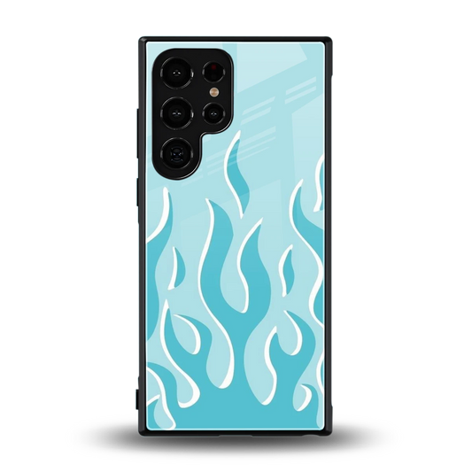 Y2K Retro Blue Flames back phone cover | glass case for samsung galaxy s24 ultra