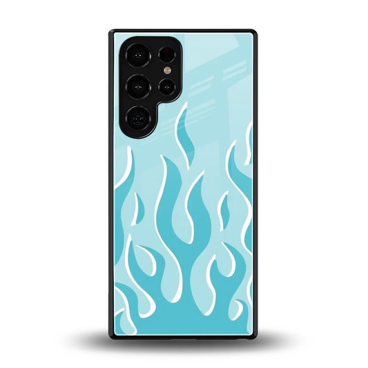 Y2K Retro Blue Flames back phone cover | glass case for samsung galaxy s26 ultra