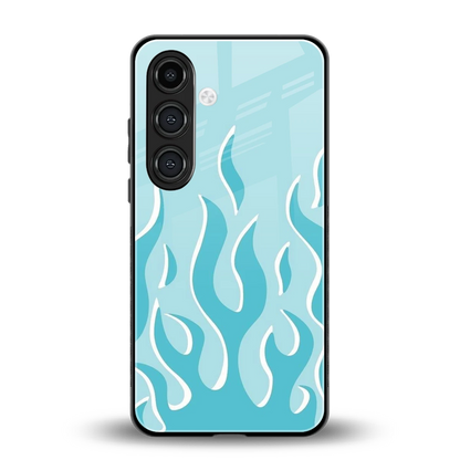 Y2K Retro Blue Flames back phone cover | glass case for samsung galaxy s24
