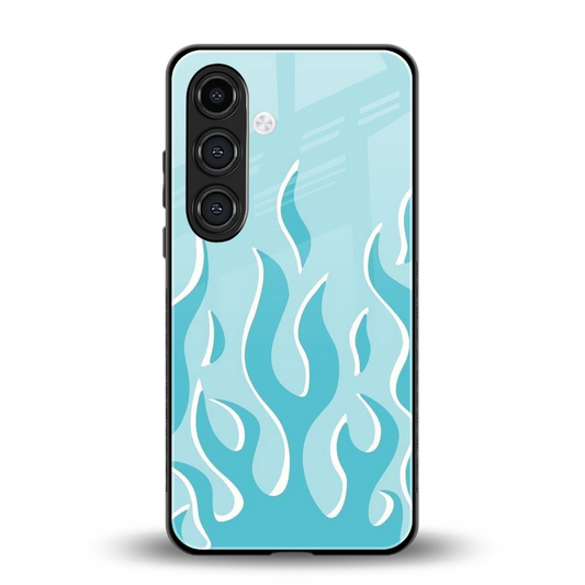Y2K Retro Blue Flames back phone cover | glass case for samsung galaxy s24