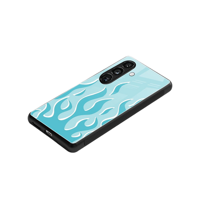 Y2K Retro Blue Flames stylish phone case for samsung galaxy s24 | glossy glass and slim fit
