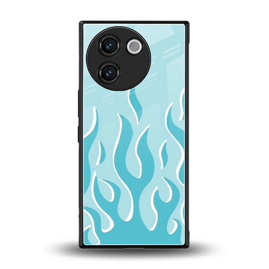 Y2K Retro Blue Flames back phone cover | glass case for vivo v30e