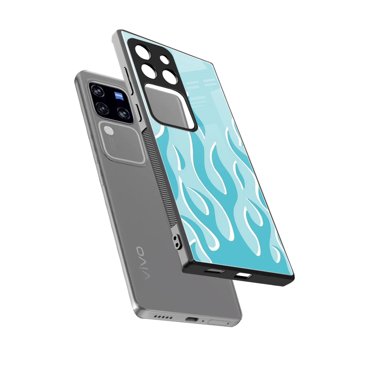 Y2K Retro Blue Flames sleekvivo v30 pro cover with tempered glass back and TPU edges