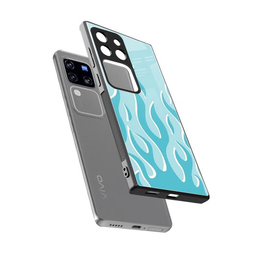Y2K Retro Blue Flames sleekvivo v30 pro cover with tempered glass back and TPU edges
