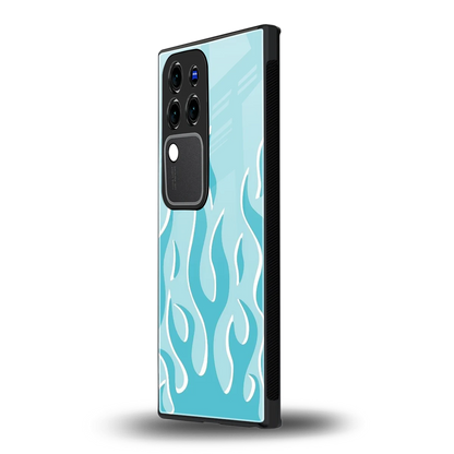 Y2K Retro Blue Flamesvivo v30 pro mobile cover | shockproof glass phone case