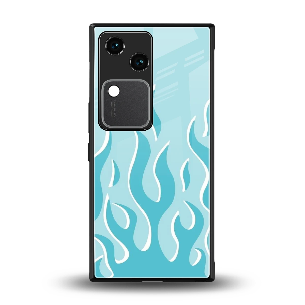 Y2K Retro Blue Flames back phone cover | glass case for vivo v30