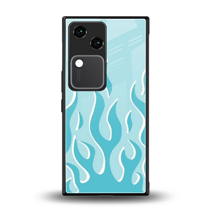 Y2K Retro Blue Flames back phone cover | glass case for vivo v30
