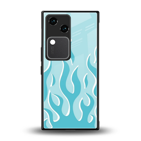Y2K Retro Blue Flames back phone cover | glass case for vivo v30