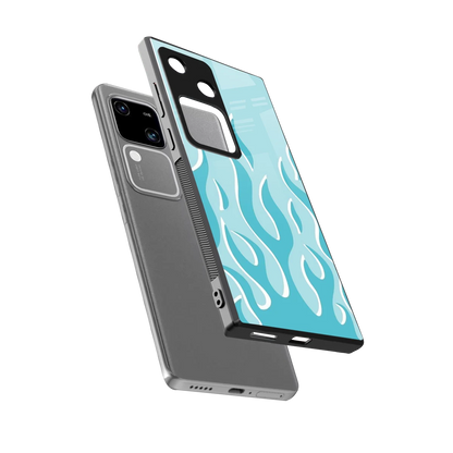 Y2K Retro Blue Flames sleek vivo v30 cover with tempered glass back and TPU edges