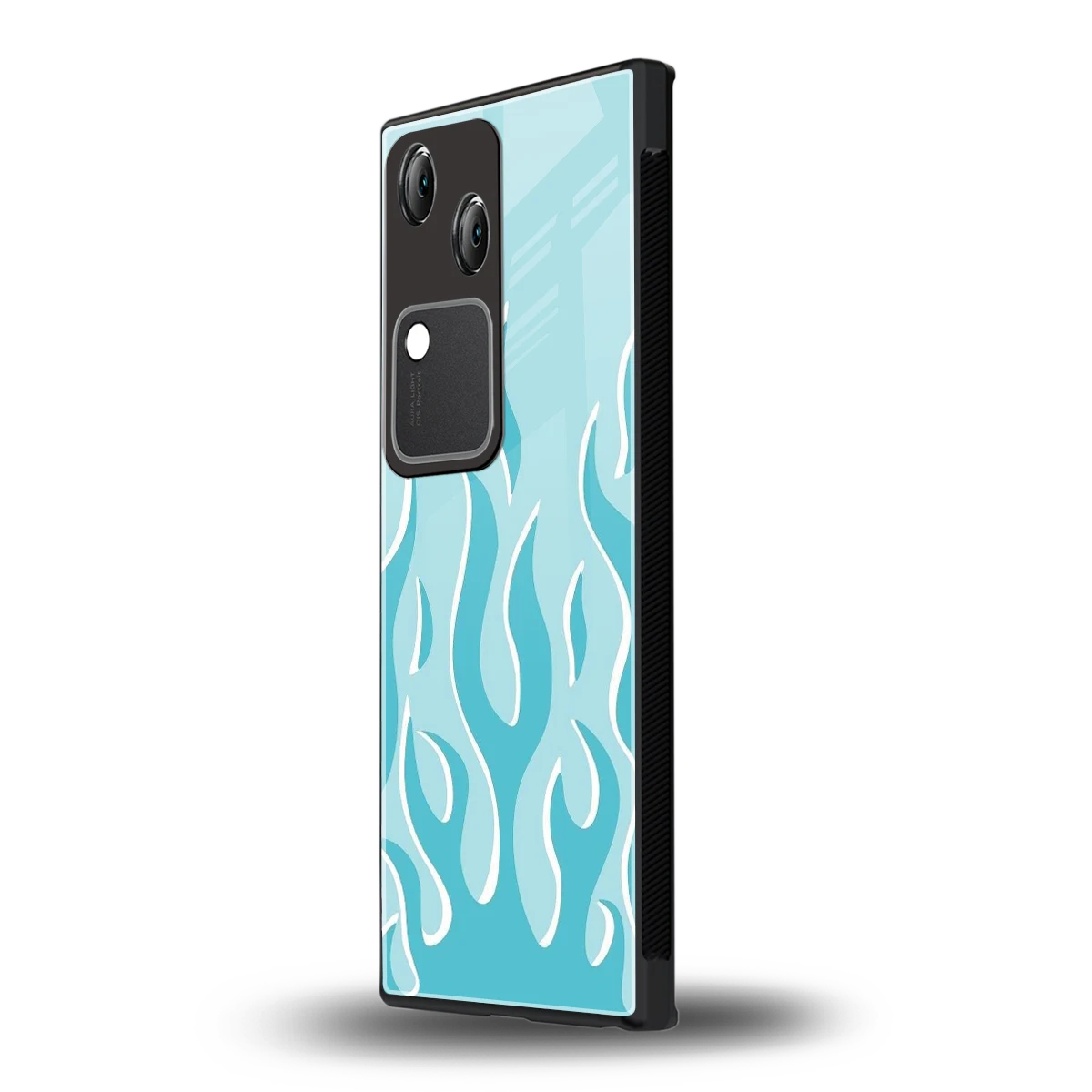 Y2K Retro Blue Flames vivo v30 mobile cover | shockproof glass phone case