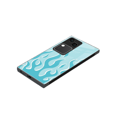 Y2K Retro Blue Flames stylish phone case for vivo v30 | glossy glass and slim fit