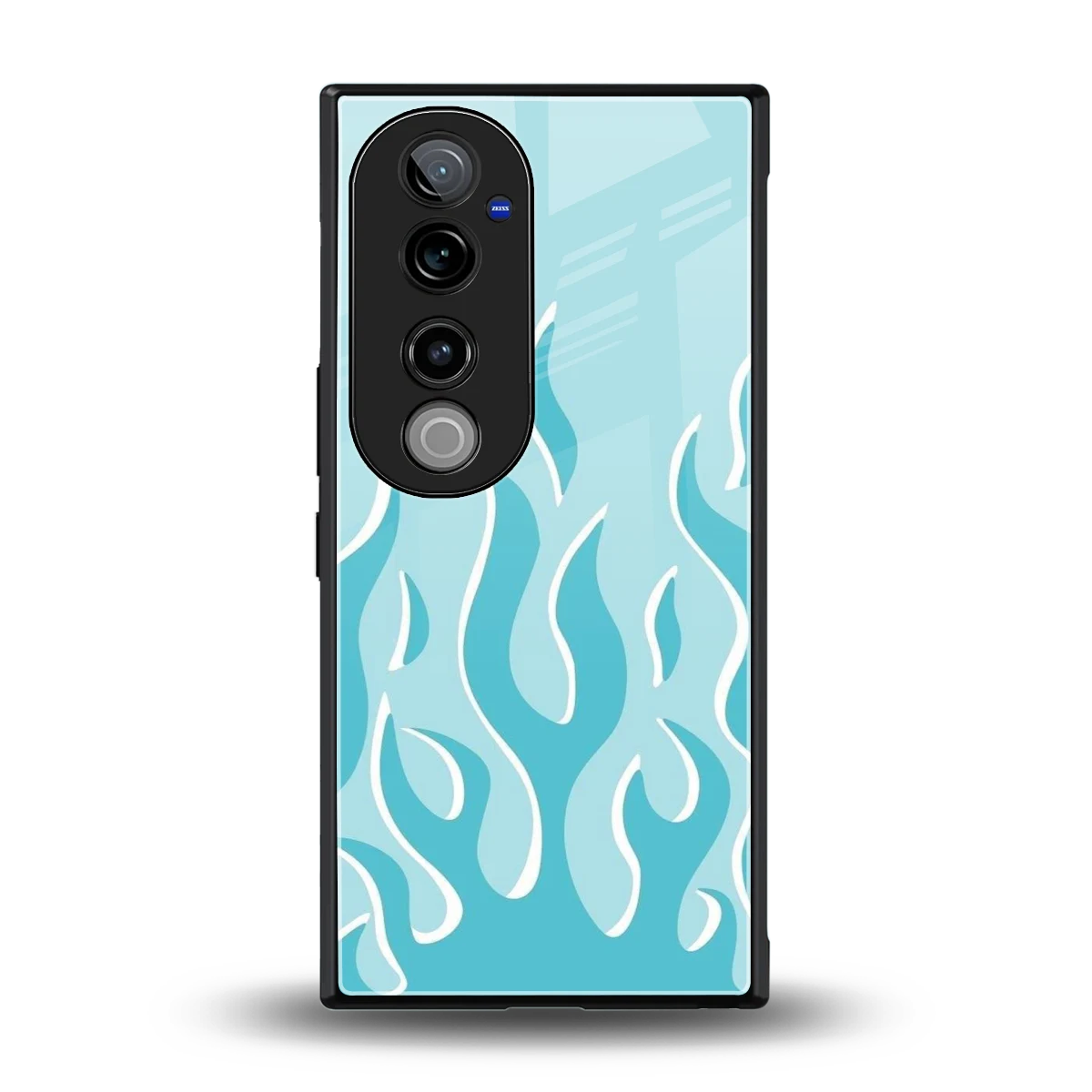 Y2K Retro Blue Flames back phone cover | glass case for vivo v40 pro