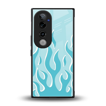 Y2K Retro Blue Flames back phone cover | glass case for vivo v40 pro