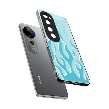 Y2K Retro Blue Flames sleek vivo v40 pro cover with tempered glass back and TPU edges