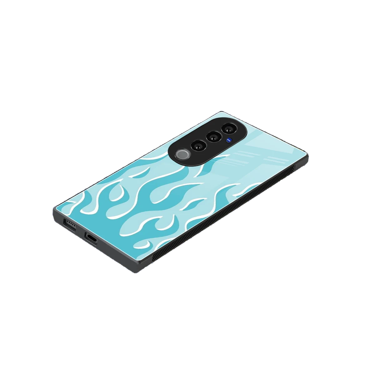 Y2K Retro Blue Flames stylish phone case for vivo v40 pro | glossy glass and slim fit