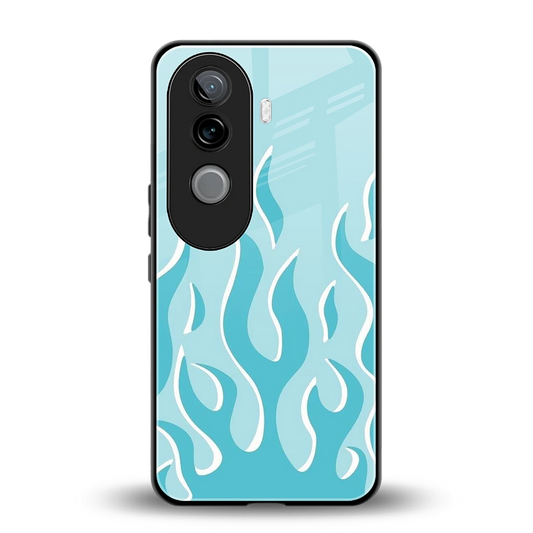 Y2K Retro Blue Flames back phone cover | glass case for vivo v40e