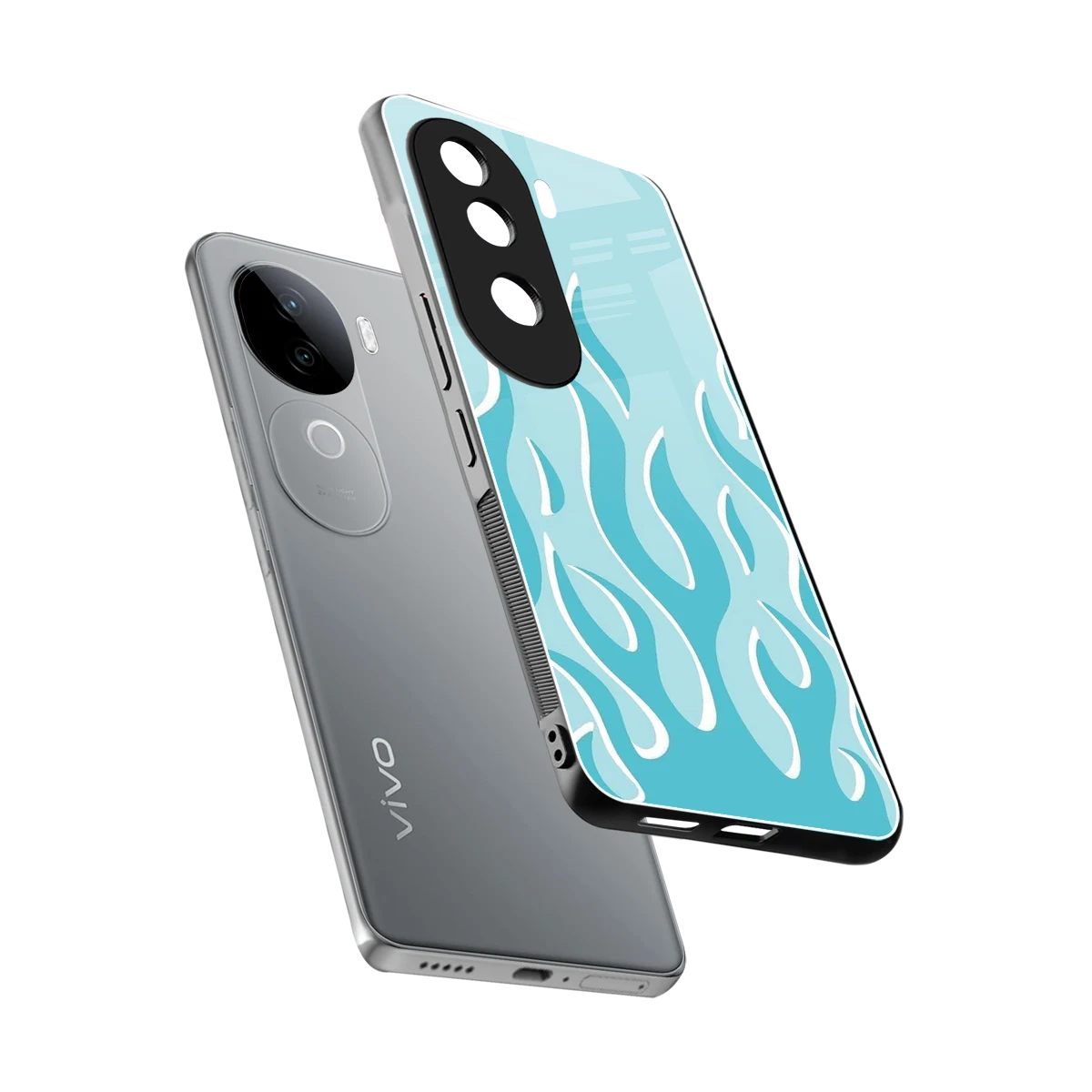 Y2K Retro Blue Flames sleek vivo v40e cover with tempered glass back and TPU edges