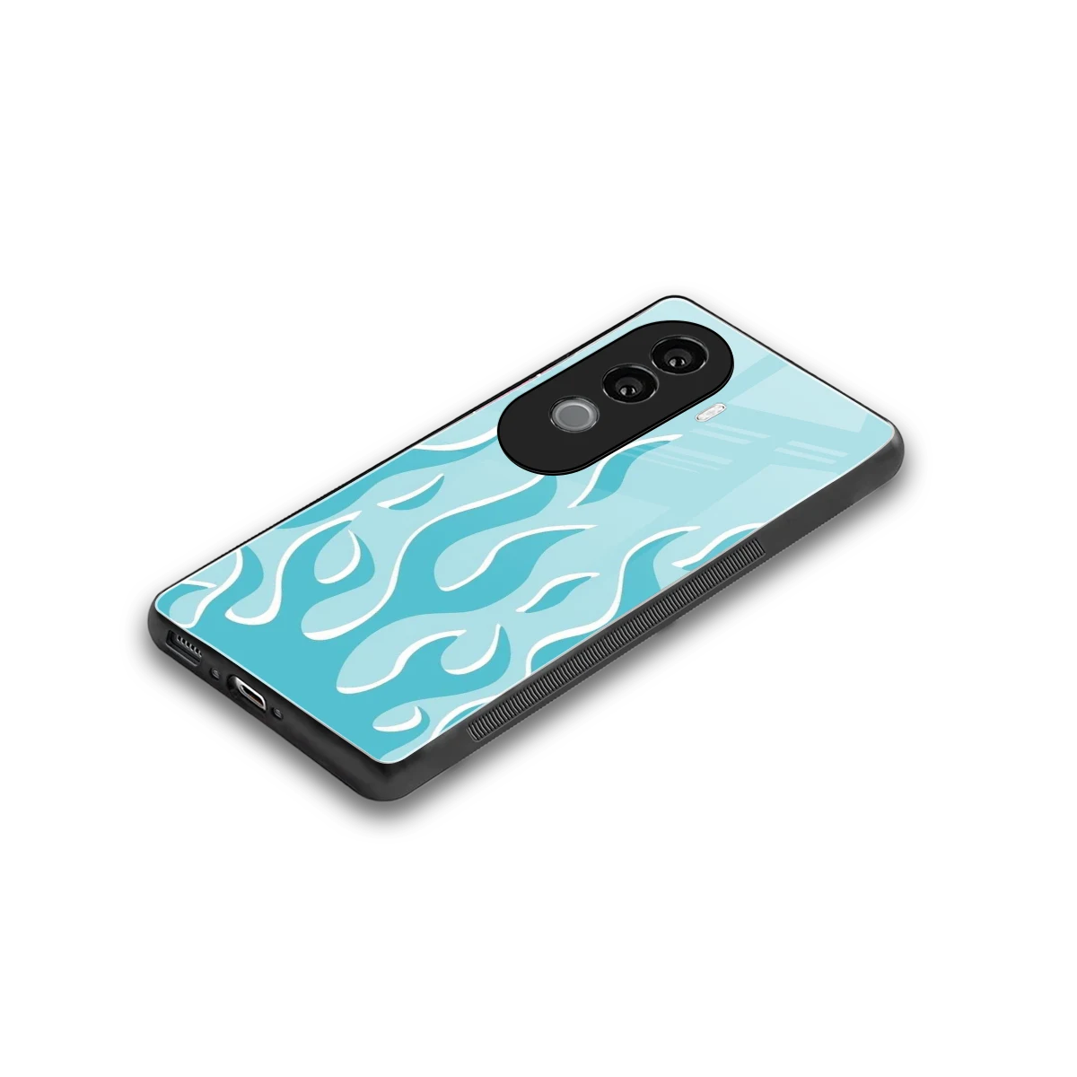 Y2K Retro Blue Flames stylish phone case for vivo v40e | glossy glass and slim fit