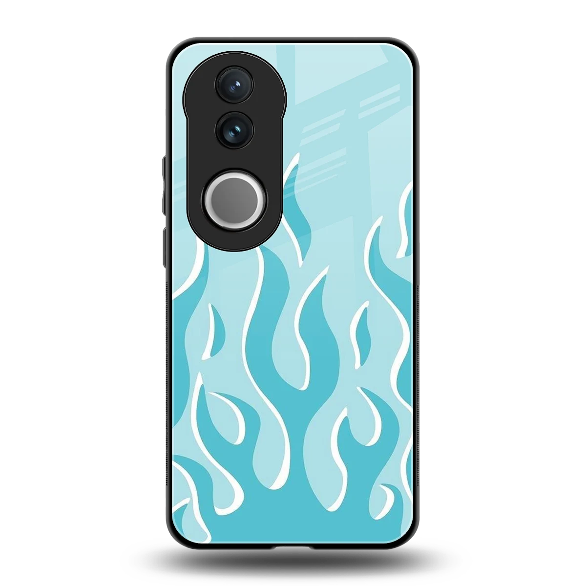 Y2K Retro Blue Flames back phone cover | glass case for vivo v50