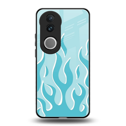 Y2K Retro Blue Flames back phone cover | glass case for vivo v50