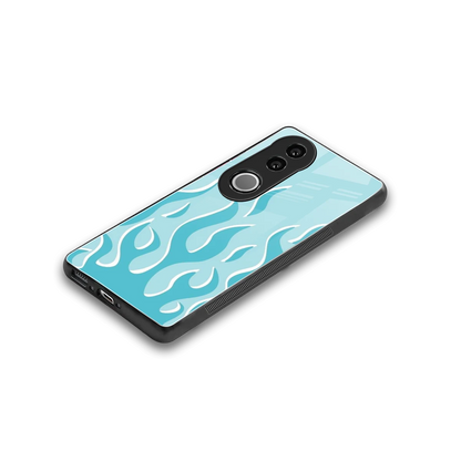 Y2K Retro Blue Flames stylish phone case for vivo v50 | glossy glass and slim fit