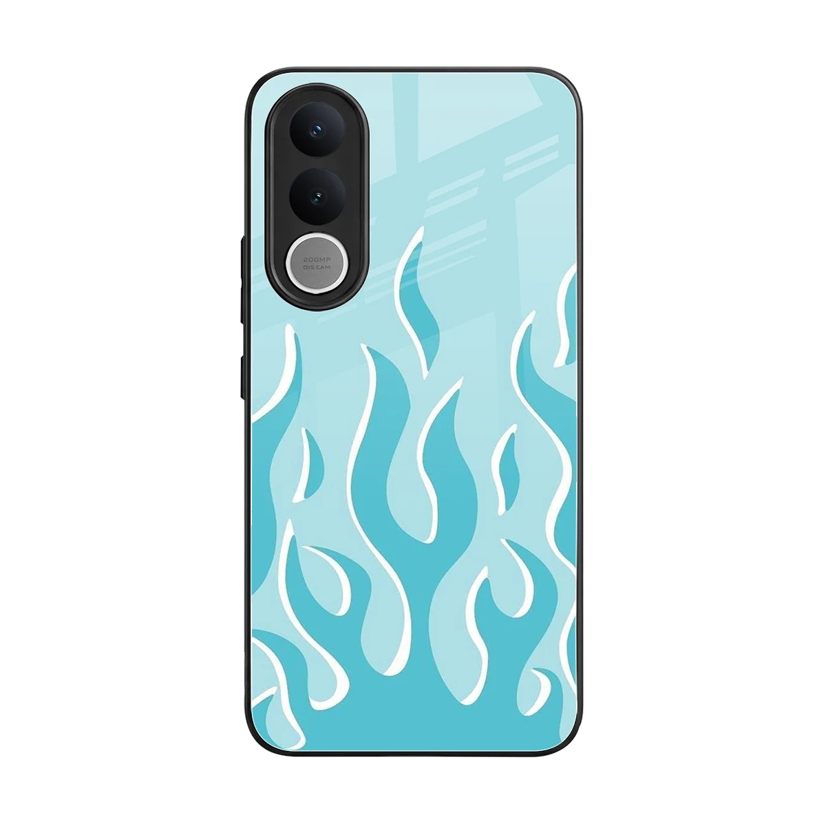 Y2K Retro Blue Flames back phone cover | glass case for vivo v70 fe