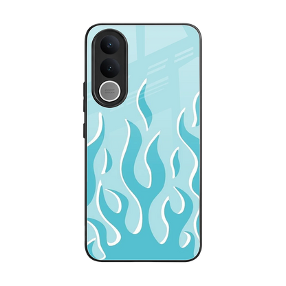 Y2K Retro Blue Flames back phone cover | glass case for vivo v70 fe