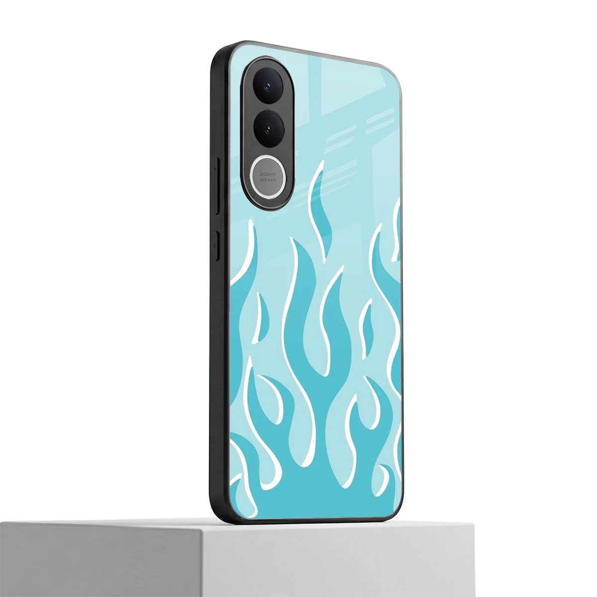Y2K Retro Blue Flames vivo v70 fe mobile cover | shockproof glass phone case