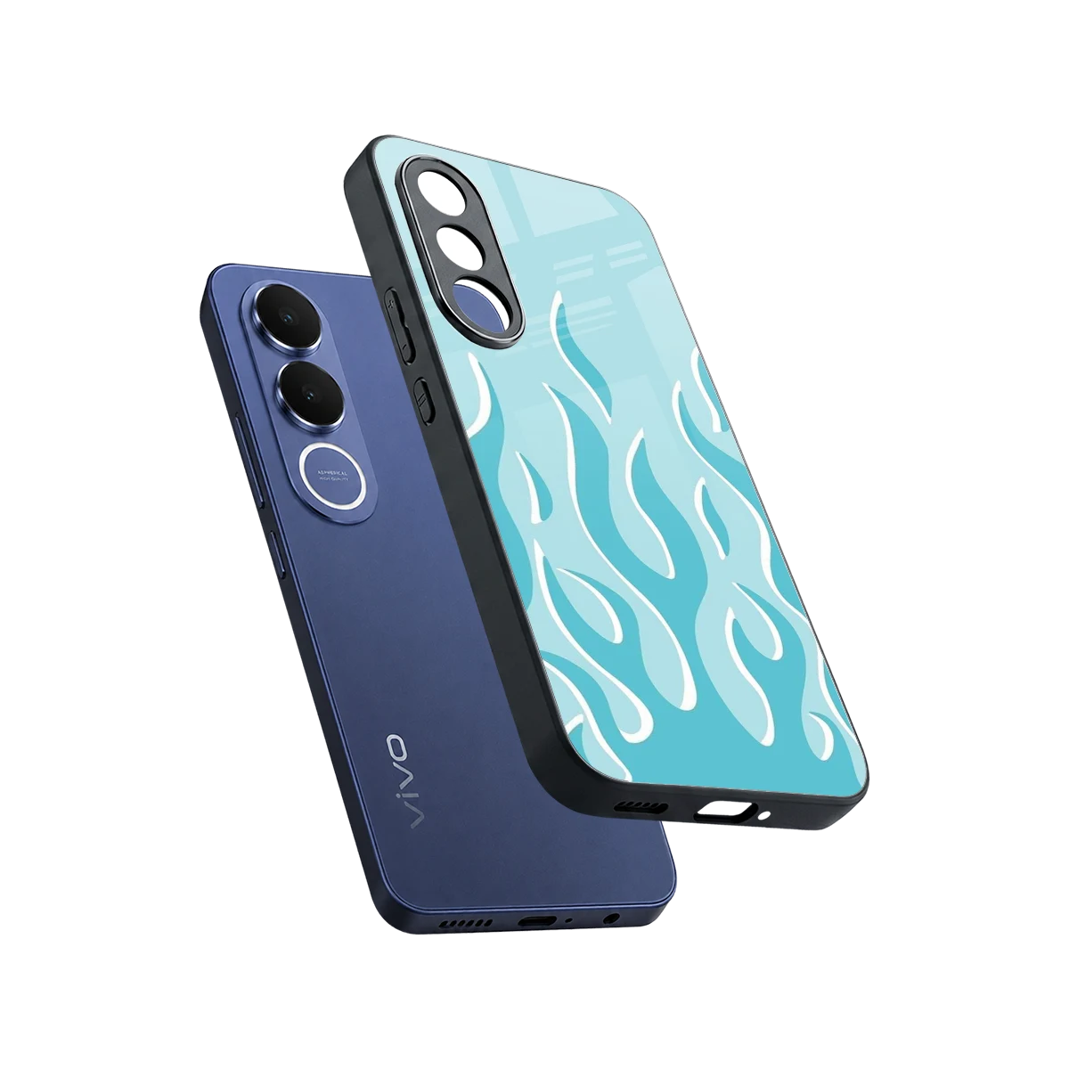 Y2K Retro Blue Flames sleek vivo v70 fe cover with tempered glass back and TPU edges