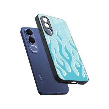Y2K Retro Blue Flames sleek vivo v70 fe cover with tempered glass back and TPU edges