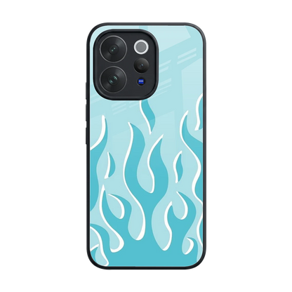 Y2K Retro Blue Flames back phone cover | glass case for vivo v70 elite