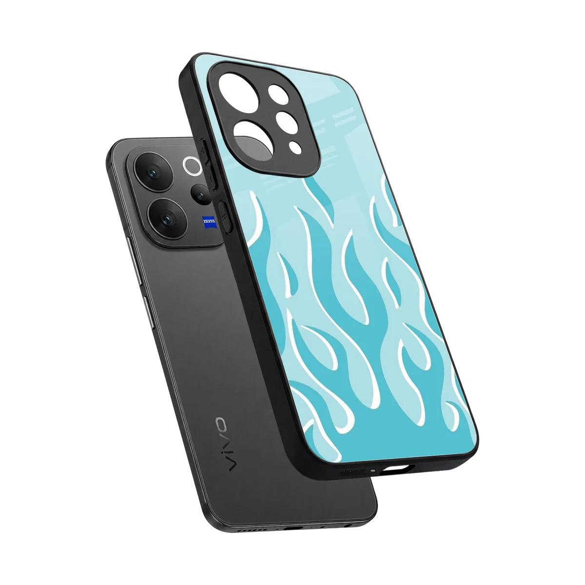 Y2K Retro Blue Flames sleek vivo v70 elite cover with tempered glass back and TPU edges