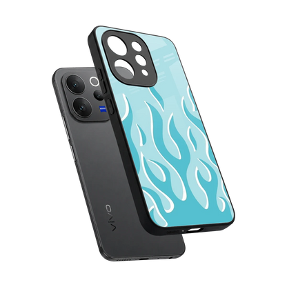 Y2K Retro Blue Flames sleek vivo v70 elite cover with tempered glass back and TPU edges
