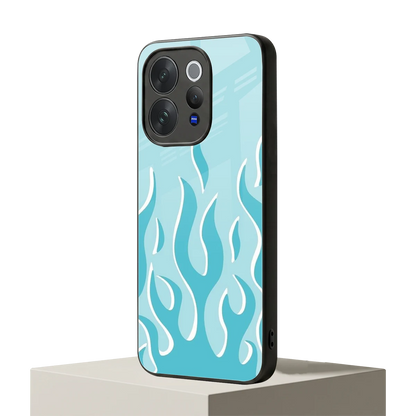 Y2K Retro Blue Flames vivo v70 mobile cover | shockproof glass phone case