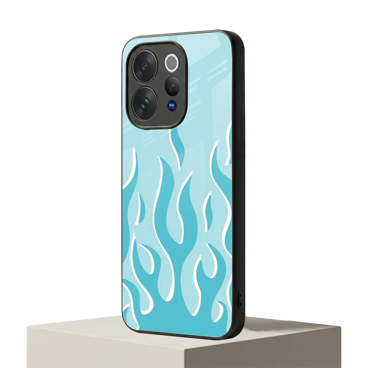 Y2K Retro Blue Flames vivo v70 elite mobile cover | shockproof glass phone case