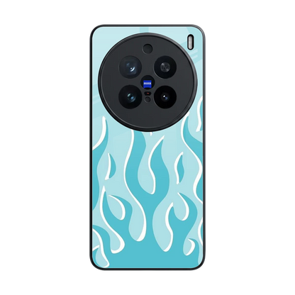 Y2K Retro Blue Flames back phone cover | glass case for vivo x200 pro