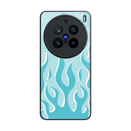 Y2K Retro Blue Flames back phone cover | glass case for vivo x200 pro