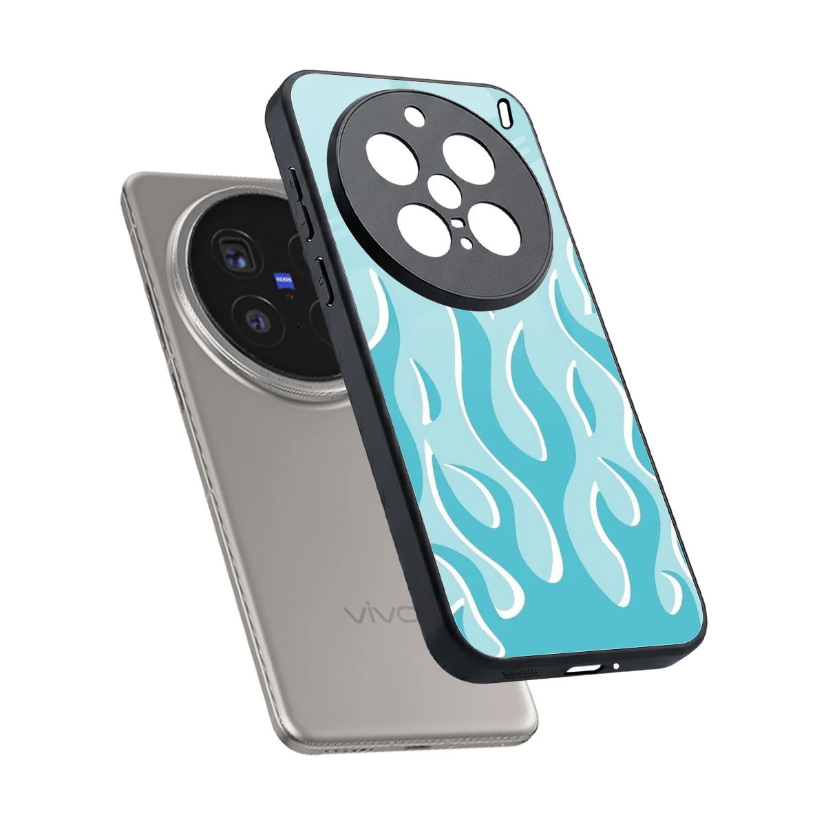 Y2K Retro Blue Flames sleek vivo x200 pro cover with tempered glass back and TPU edges