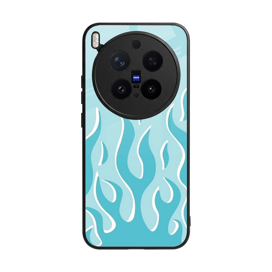 Y2K Retro Blue Flames back phone cover | glass case for vivo x300 pro