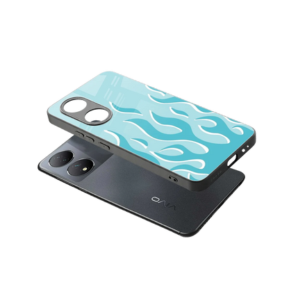 Y2K Retro Blue Flames sleek Vivo-y100 cover with tempered glass back and TPU edges