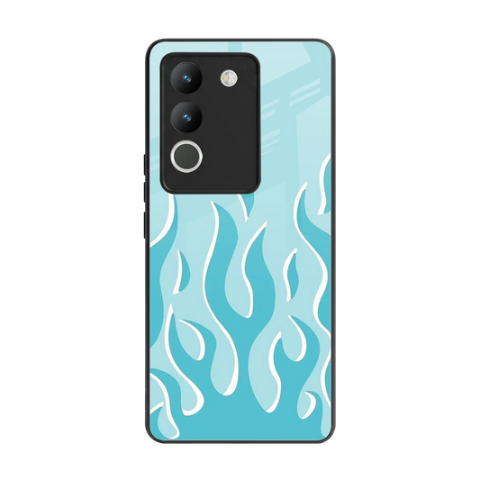 Y2K Retro Blue Flames back phone cover | glass case for vivo y200 5g
