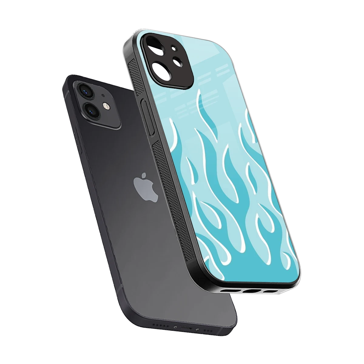 Y2K Retro Blue Flames sleek iphone 12 cover with tempered glass back and TPU edges