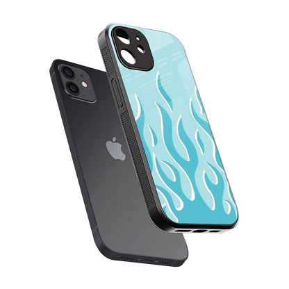 Y2K Retro Blue Flames sleek iphone 12 cover with tempered glass back and TPU edges