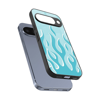 Y2K Retro Blue Flames sleek google pixel 10 cover with tempered glass back and TPU edges