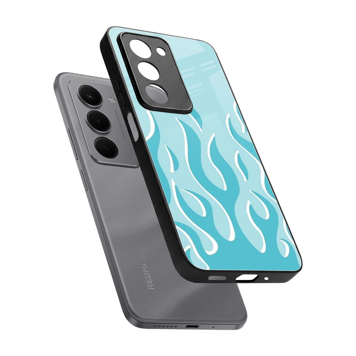 Y2K Retro Blue Flames sleek redmi 15 5g cover with tempered glass back and TPU edges
